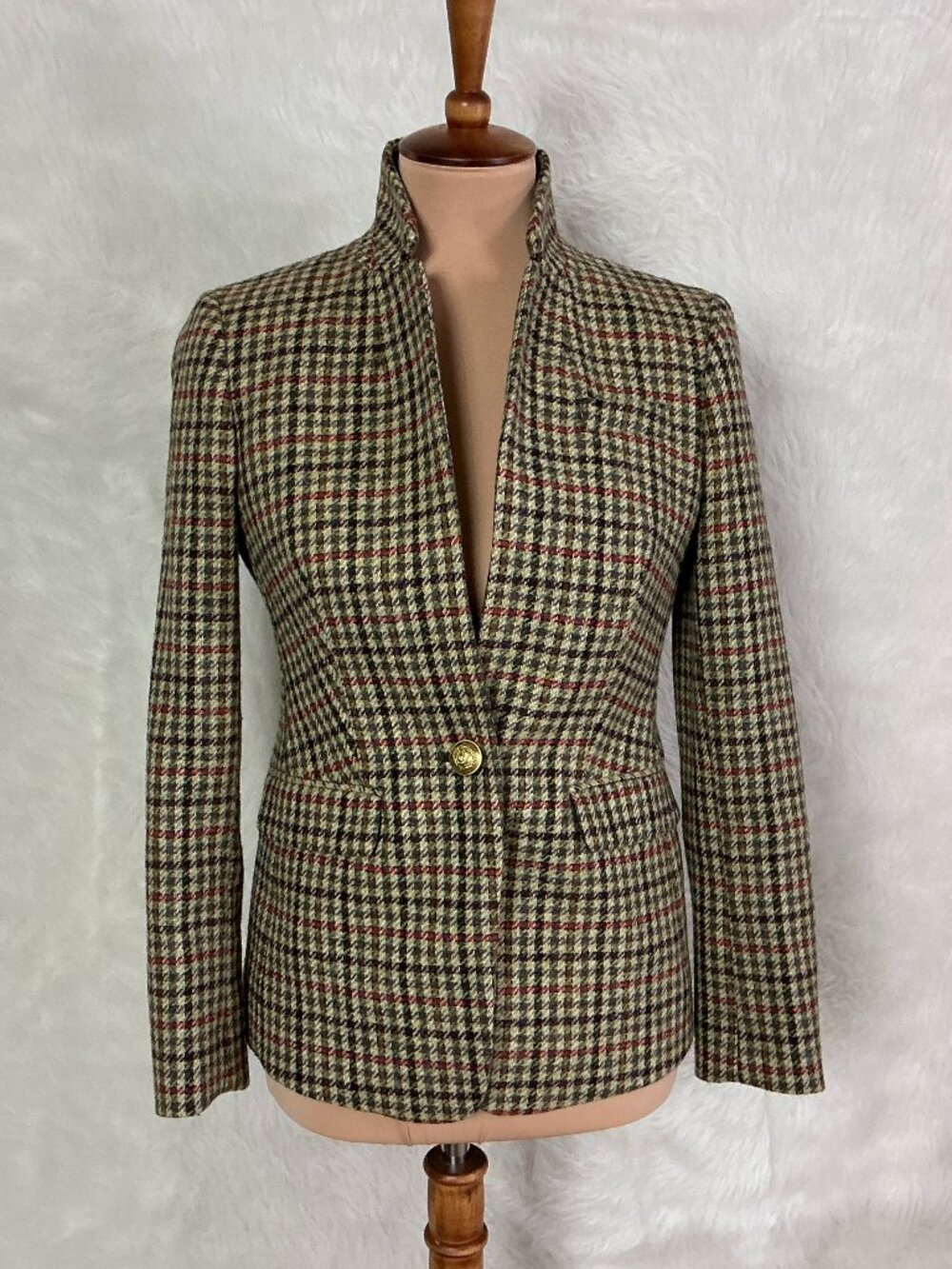 J. Crew Regent Moon Wool Houndstooth Blazer Preppy Academia 4P Petite